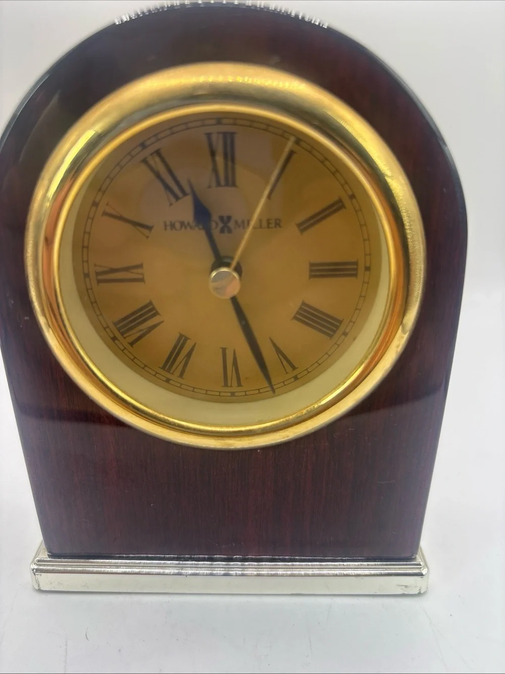 Howard Miller Desk Alarm Clock 613-487 Brown Wood Brass Roman Numeral Quartz